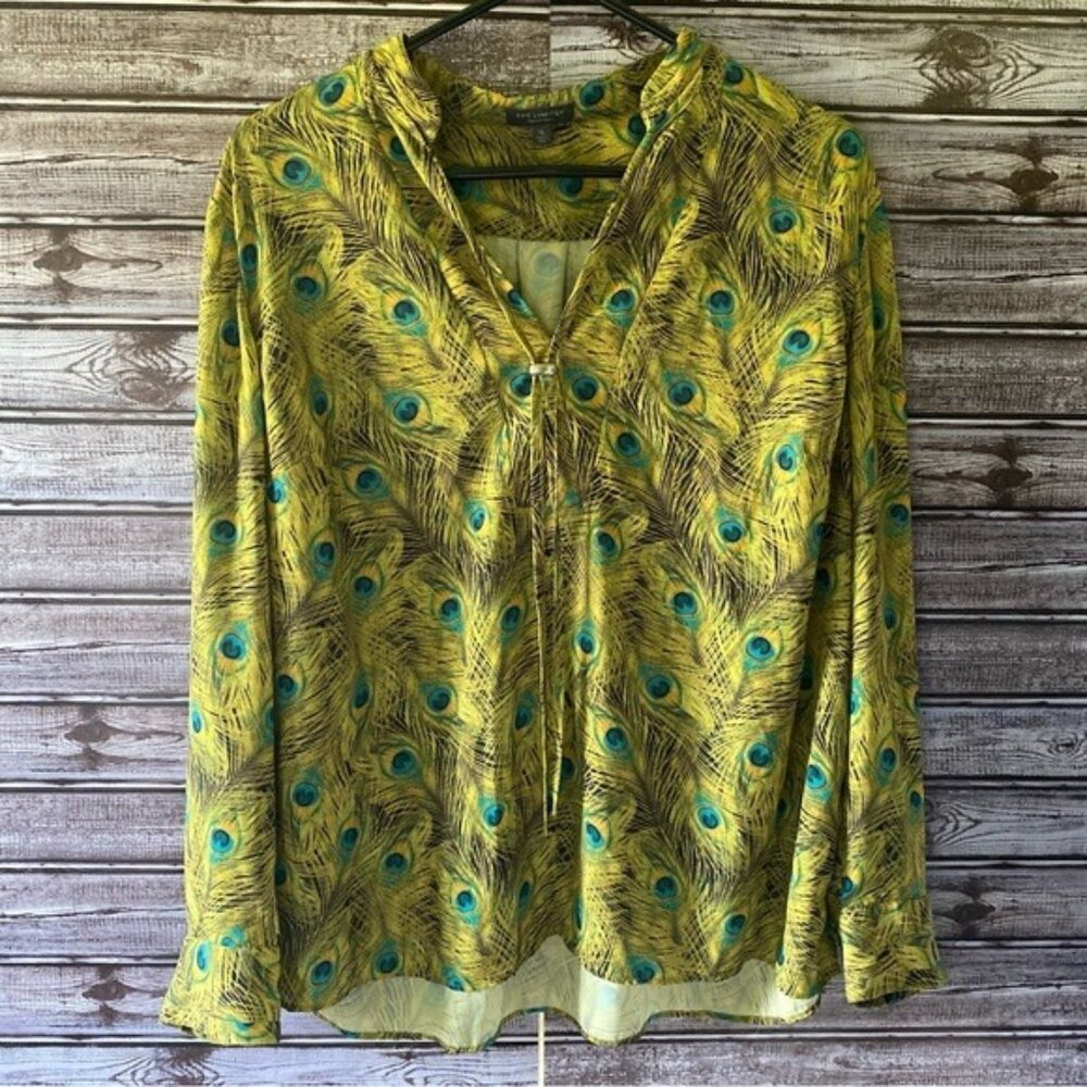 The Limited Collection Women's Peacock Print Long-Sleeved Blouse Size XL